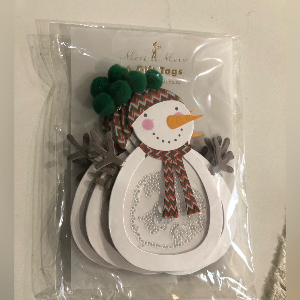 Meri Meri Snowman Gift Tags with Green Pom Poms